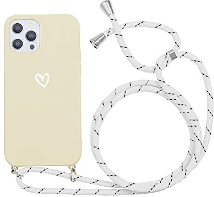 Yoedge - Carcasa con cordón para Apple iPhone 12 Pro MAX (TPU Flexible, Silicona Mate, con Cadena Ajustable, portátil, diseño de corazón Blanco, Funda para iPhone 12proMax (6,7 Pulgadas), Color Beige