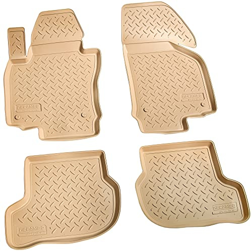 Recambo 3D Gummi Fußmatten kompatibel für VW Golf V + VI | BJ 2003-2012 | Auto Gummimatten | Passgenau | mit Rand | beige