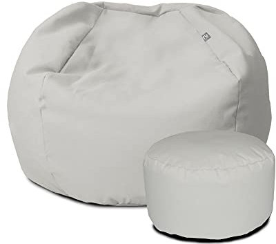 rucomfy Beanbags Indoor/Outdoor Kids Bean Bag for Boys and Girls - Children's Water Resistant Garden Chair with Filling - Wipe Clean Durable Kids Seating - 50cm x 65cm (Platinum Grey, with Footstool)