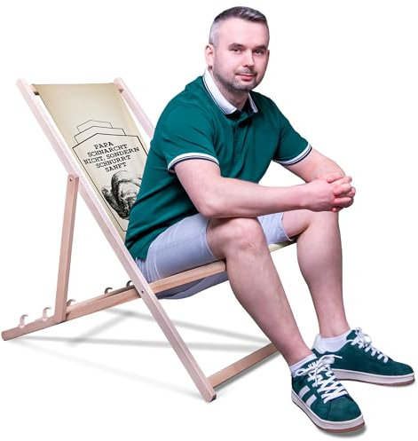 DreamRoots Vatertagsgeschenk für Papa Liegestuhl Holz klappbar aus Buchenholz, bis 130 kg, mit Verstellbarer Rückenlehne faltbar und robust - Bester Papa Geschenke