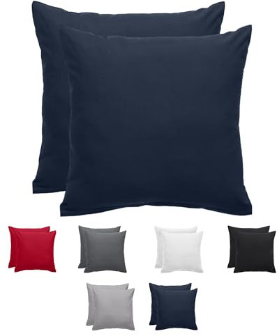 Komfortec Premium Kissenbezüge 2er Set 40x40 cm mit Reißverschluss, gebürstet 100% Polyester 120g/m², Kopfkissenbezug, Superweiches Kissenhülle Set, Blau