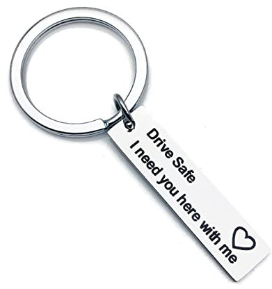 Wycian Schlüsselanhänger Silber Auto, Schlüsselanhänger Opa Rechteck Gravur Drive Safe Handsome I Love You Edelstahl für Frauen Männer Freundin