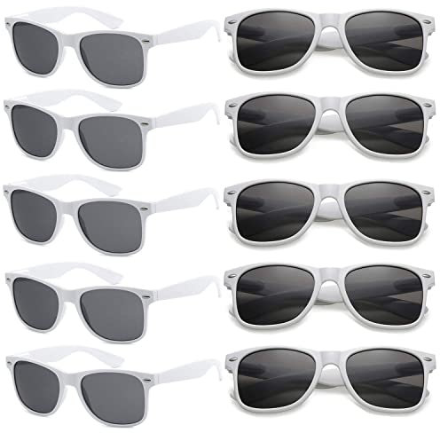 FSMILING 10 Stück Party Sonnenbrille Set Lustige Partybrillen weiss Retro Sonnenbrille Weiß Party Brille Set Für Herren Damen