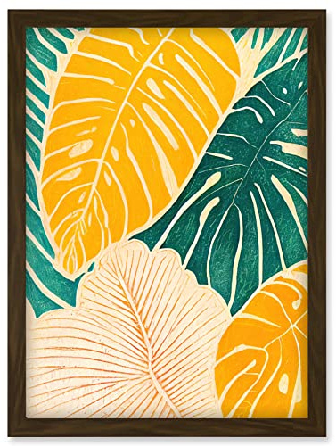 Doppelganger33 LTD Tropical Monstera Cheese Plant Leaf Boho Painting Artwork Framed Wall Art Print A4