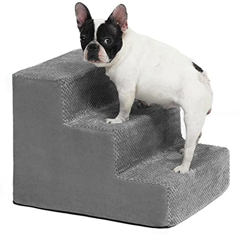 Dog Steps, Pet Stairs 3-Step Anti-Slip Rubber Bottom Memory Foam Dog Stairs with Removable Washable Cover for Smaller & Elder Pets, Sturdy Steps for Dogs