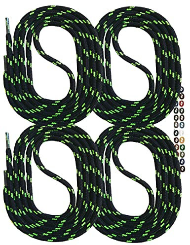SNORS 2 pares de cordones redondos, 21 colores, 75-200 cm, diámetro de 5 mm, cordones de seguridad para zapatos de trabajo y zapatos de senderismo, resistentes a la rotura, lavables y robustos, Negro