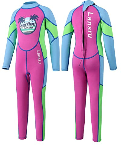 LANSRU Neoprenanzug Kinder Lang 2.5MM Neoprenanzug für Mädchen(25-30kg) Neopren Kinder Warmhalten UPF50+ Nasse Anzüge zum Surfen Schwimmen Tauchen