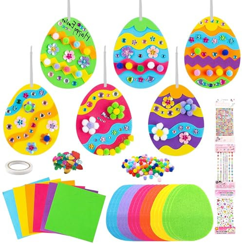 Ostereier Bastelset für Kinder, 18 Stück Osterdeko Bastelset, Ostern Anhänger Deko, Ostereier Craft Kit, Kreative Kunsthandwerk zum Basteln, DIY Filz Bastelset, Osterdeko zum Basteln für Ostern