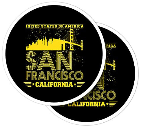 Vinyl-Aufkleber, rund, 10 cm, San Francisco, USA, Kalifornien, für Laptops, Tablets, Gepäck, Scrapbooking, Kühlschrank, #60892, 2 Stück