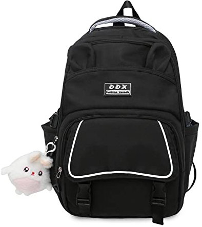 FANDARE Niedlich Schulranzen Mädchen Hochschule Rucksack Junge Schulrucksack Schultertaschen Laptop Schultertasche für Uni Reisen Freizeit Schule Büro Daypacks mit Plüsch-Accessoires Schwarz