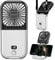 ZEXALIGHT Upgraded 5-in-1 Portable Handheld Fan, Necklace Fan, Mini Desk Fan, Foldable Phone Stand, Emergency Backup Power, Quiet USB Rechargeable Personal Fans with LED Digital Screen (Black & white)