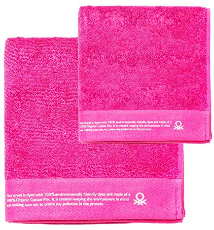 UNITED COLORS OF BENETTON. Juego de 2 Toallas 50x90cm + 70x140 cm algodón orgánico 450gsm Rosa