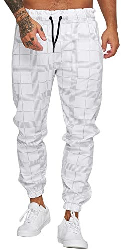 EODJXIO Pantaloni Uomo Slim Fit Eleganti A Quadri, Tuta Estivi, Jeans Chiaro, Cavallo Basso, Pantaloncini Running Gym