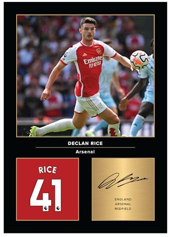 Icons Wall Art Declan Rice signiertes Foto, A4, Geschenk für Arsenal-Fans, digital reproduzierte Signatur, ungerahmt