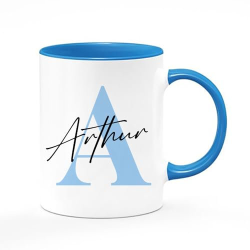Getagift Personalised Mug Initial with Name, Alphabet Mug, Inside Coloured Coffee, Tea Mug. (Blue)