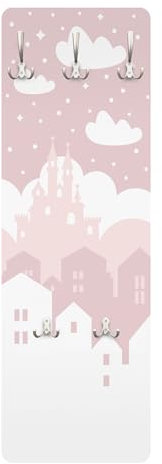 Bilderwelten Garderobe Kinderzimmer 105cm x 34cm Schloss Wolke Rosa Kinder-Motiv Garderobenhaken Garderobenpaneel Kindergarderobe Wandgarderobe Holz