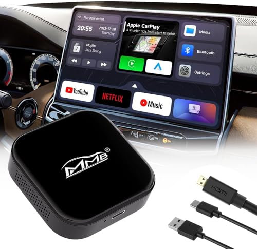 MMB WJAN-TV CarPlay, Wireless CarPlay, CarPlay Adapter Online YouTube/Netflix 2024 Neuer Upgrade-Dongle Mit HDMI Ausgang, Video-TV-Box,Android 11.0 Auto Wireless Adapter Für OEM Apple CarPlay Autos