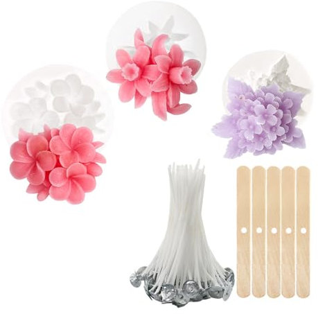 Niaciswe Blumen Bubble Kerzengießformen 3 Stück 3D DIY Silikonform Kerzen Gießen Formen Blumen-Silikonformen 3D Blume Kerzen Formen Silikon Silikonform Blumen mit 100 Kerzendocht & 5 Dochthalter