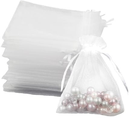 Leylve 100 Pièces Sachet Organza 7x9cm, Sac Cadeau, Pochette Bijoux, Sac de Mariage, Sac de Lavande, Faveur de Mariage, Fête de Festival, Cordon de Satin(Blanc)