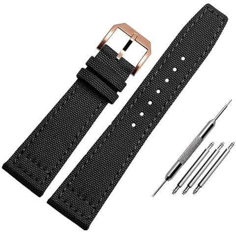 BOLEXA nato strap Nylon-Canvas-Armband, 20 mm, 21 mm, 22 mm, Leder-Uhrenarmband, Schwarz, Armeegrün, Ersatz-Uhrenarmband for Herren Nylon Uhrenarmbänder (Color : A-black-rose gold, Size : 21mm)