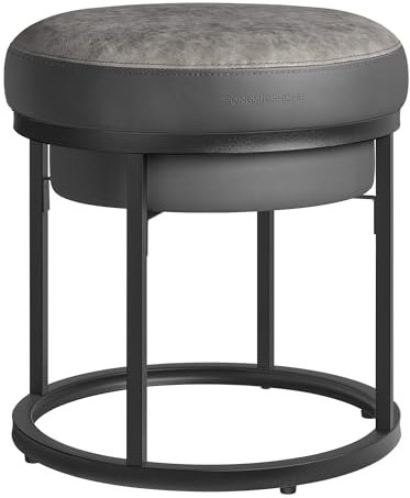SONGMICS HOME LUIZ Collection - Ottoman Footstool, Round Ottoman, Vanity Chair Stool, Footrest, Reversible Top, Side Table, Holds up to 300 kg, Bedroom Living Room Hallway, Dove Grey LOM080G51
