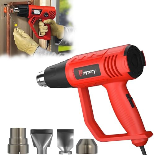 VickyHome 2000W Professional Heat Gun Electric Hot Air Gun 60℃~600℃ Dual Temperature Settings, 4 Nozzles, Overload Protection for Crafts, Shrink Wrapping/Tubing, Red
