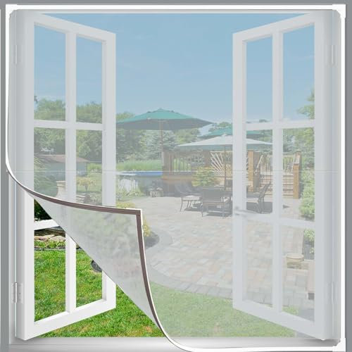 Bokaiya Finestra Con Zanzariera Magnetica, Zanzariere In Fibra Di Vetro Regolabili Fai Da Te Max 130x150cm, Facile Installazione Per Tenere Lontane Le Zanzare Con Cornice Bianca Rete Grigia