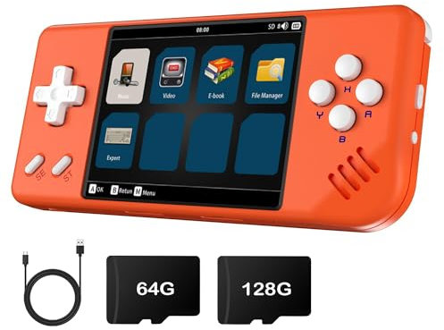 RG28XX - Consola de juegos portátil con pantalla de 2.85 pulgadas, sistema clásico de 128 G con 10000 juegos, consolas de videojuegos retro portátiles recargables de mano (naranja lava)