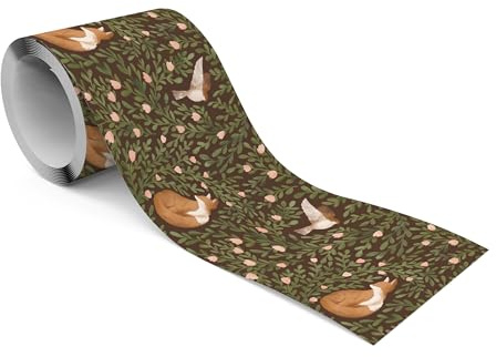 Muralo - Selbstklebende Bordüre - Tapetenbordüre Wandbördure - Dekorative Wandtatto für Wände, Möbel, Decken, Tapeten, Wandverkleidungen, Türen - Vögel und Füchse unter Blumen - Br.10cm x Hö.300cm