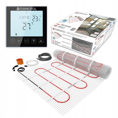 Termofol Kit Riscaldamento a Pavimento con Termostato - Riscaldamento Elettrico a Pavimento - Superficie - 2,5 m² - Potenza 150W/m², per Bagno, Soggiorno e Cucina - Termostato - H1 Nero