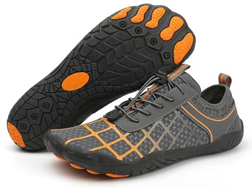 AONEGOLD Water Shoes - Mens & Womens Barefoot Aqua Shoes, Quick Dry, Yoga, Snorkeling, Surfing, Beach & Fitness Shoes (Dark Grey, Size 9)