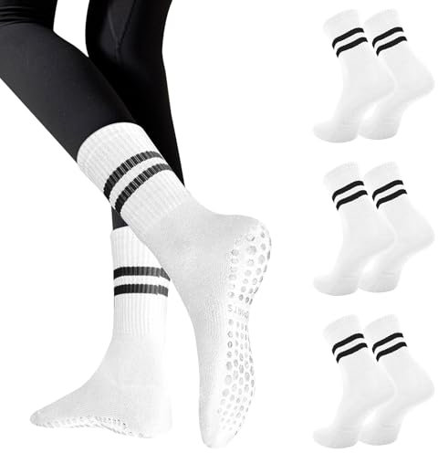 Risipu 3 Paar Stoppersocken Yoga Socken Damen,AntiRutschSocken für Pilates Barre Ballett Tanz Trampolin (DE/NL/SE/PL, Alphanumerisch, Einheitsgröße, Regular, Regular, A 3 Paar – Weiß)