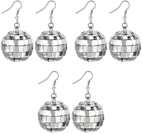 3 Paar Discokugel Ohrringe Mirror Ball 70s Mirrorball Für Damen Und Mädchen Retro Disco Motto Party Kostüm Zubehör
