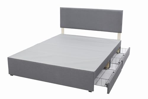 Panana Grey Divan Double Bed Linen Fabric Divan Bed Frame With/without Headboard Storage Drawers (with Headboard, 2 Side Drawers, 4FT6 Double)