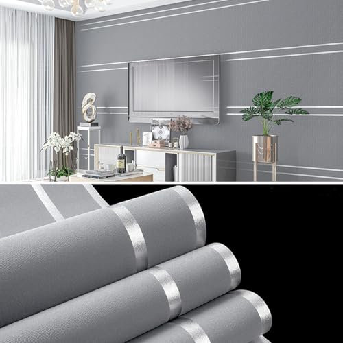 0,53m x 9.5m Vliestapete Tapete, 3D Streifen Muster Leicht Glänzend, Modern Minimalistisch Tapeten mit Embossed Textured Wasserdichte Tapete für Wohnzimmer, Esszimmer, TV-Hintergrund (Dunkelgrau)