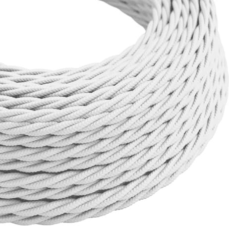 DC VOLTAGE 3 Core Electrical Cable 5 Meters / 16.4FT Braided Cable, Vintage Flex Cables Twisted Fabric Electrical Wire Cord for DIY Lamps Industrial Pendant Light Lighting Appliances (White)