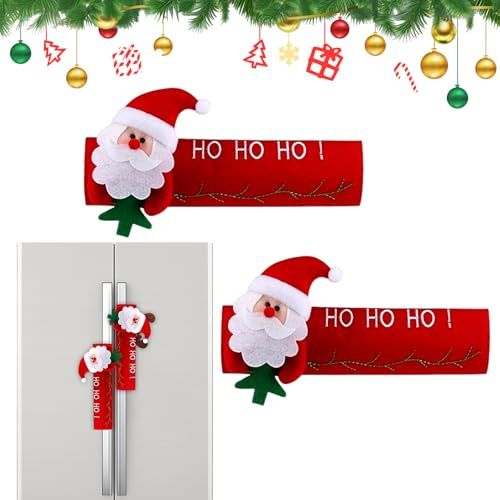Vordpe 2 PCS Christmas Refrigerator Handle Covers, Kitchen Appliance Handle Covers, Christmas Indoor Decorations for Fridge Oven Microwave Dishwasher Door Protector (Santa)