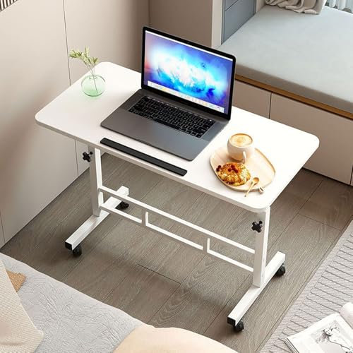 Mesa Auxiliar Plegable Mesa Regulable Altura 65-87cm,Mesa Ordenador Portatil Móvil con 4 Ruedas Universales,para Ordenador, Cama, Sofá, Mesa Auxiliar para Café, Comer(White,60 * 40cm)
