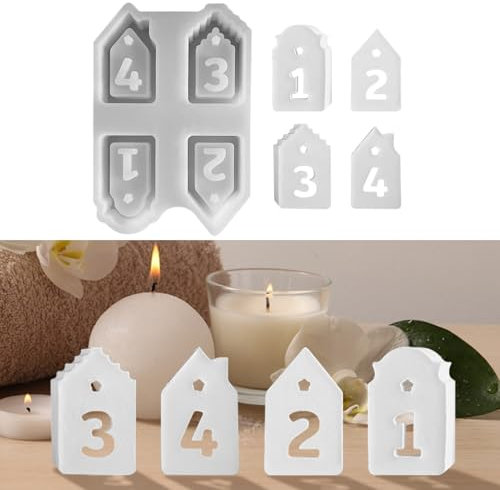 Silikonformen Gießformen Häuser, 4 Verschiedene Mini Haus Silikonform mit Adventszahlen, Silikonform Weihnachten, Mini Haus Gießform Weihnachten, Giessformen Silikon für DIY Häuser Handwerk (L)