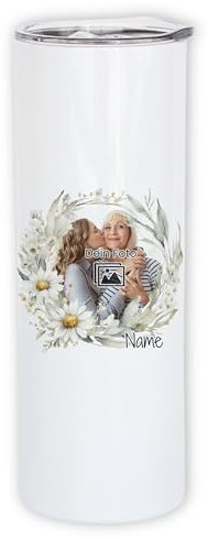 GRAZDesign Trinkbecher mit Foto und Namen personalisiert Motiv Blumen für kalte und warme Getränke Edelstahl 570ml
