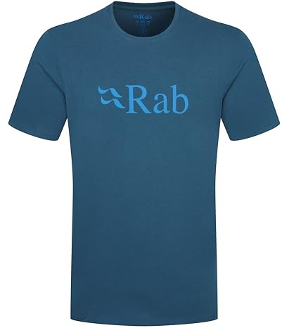 Rab Men’s Stance Logo Tee - Breathable Organic Cotton T-Shirt for Trekking, Climbing, & Casual Use - Tempest Blue - Large