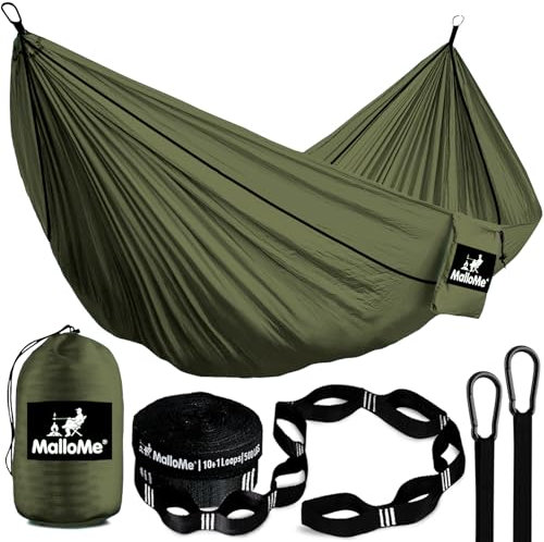 MalloMe Doppel Hängematte(300 x 200cm) Ultraleichte Reise Camping Hängematten für Outdoor 2 Personen Atmungsaktives Wasserdichtes Fallschirm-Nylon, inkl. Karabiners -Hammock für Camping, Reise, Garten