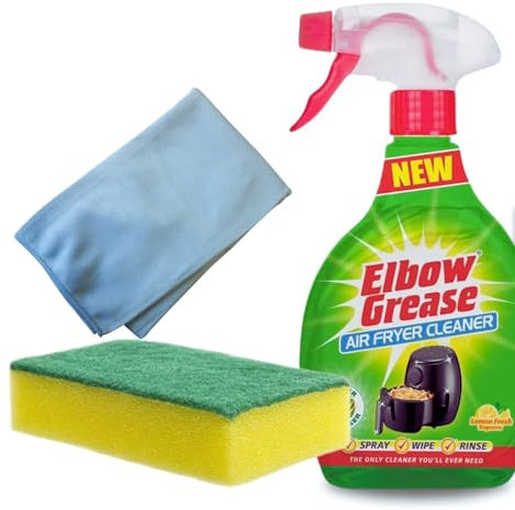 Elbow Grease Air Fryer Cleaner Spray 500ml, High Foam Air Fryer Cleaner & Stain Remover with Cleaning Sponge & Microfiber Cloth | Air Fryer Degreaser, Elbow Grease Spray