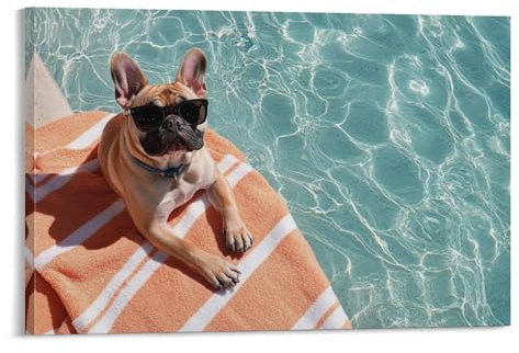 French Bulldog Wandbilder David Hockney Pools Style Leinwand Bilder Wandkunst Wanddeko Für Küche Gemälde Wandgemälde 08×12inch(20×30cm)