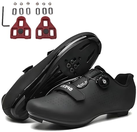 FANSU Cycling Shoes for Men and Women, Road Cycling Shoes with Delta Cleats, Compatible with Look SPD-SL Delta Lock Pedal Riding Shoes, Compatible with Peloton Shoes, black, 7 UK