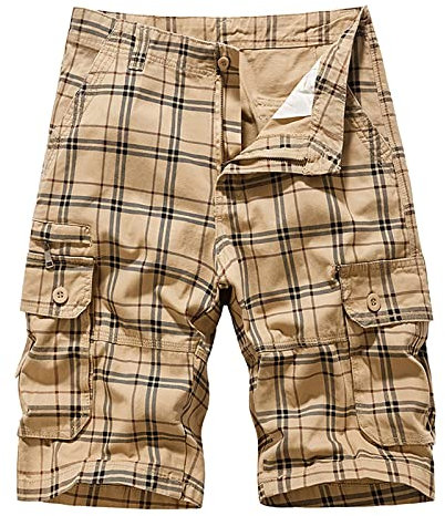 Cargohose Herren Stretch Kurz - Cargo Shorts Herren Kariert Kurze Bermuda Hose Regular Fit Baumwolle Short Mit Taschen Elastische Taille Sommer Freizeithose Atmungsaktiv Outdoorhose