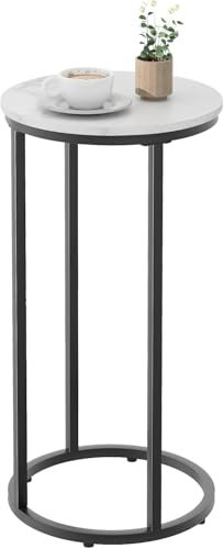 C Shaped End Table, Round Side Table, SofaTable, CoffeeTable Under Sofa, Small Couch Snack Tables, Bedside Tables with Metal Frame for Living Room, Bedroom, Office, Small Spaces, Easy Assembly (Black)