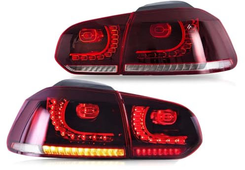 LeLeD Rückleuchten für Auto Bremslichter Blinker und Schlusslichter Passend für VW Golf 6 MK6 2010 2011 2012 2013 2014 Wasserdicht,Staubdicht,Red Clear