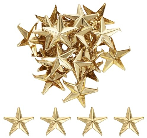 sourcing map 50 borchie in metallo a forma di stella, 20 mm, 5 artigli, punk, rivetti a testa di chiodo, per fai da te, artigianato, abbigliamento, pelle, borse, scarpe, oro chiaro