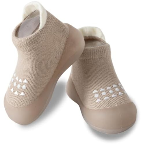 Hstyle Baby Sock Shoes Toddler Walking Shoes Infant Non-Slip Slippers Soft Rubber Sole Sneakers for Baby Boys Girls 12-18 MonthsBrown